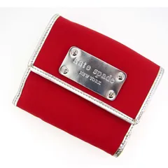 【最大30％OFF】ケイトスペード Kate Spade 二つ折り財布 レッド×シルバー レディース 中古