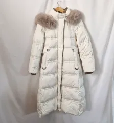 アイボリーベージュ ダウン ロング ダウン ファー フード