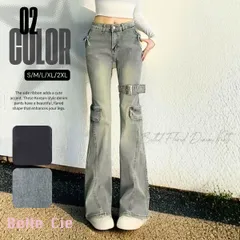 フレアパンツ デニムパンツ ブーツカット ガーターベルト リボン レディース 韓国ファッション ストリート Y2K 個性派 おしゃれ 美脚 韓コーデ