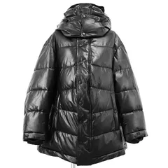 BALENCIAGA バレンシアガ ダウンジャケット カウレザー 2020年製 オーバーサイズ フード取り外し可能 2WAY アウター レディース サイズ 36 ブラック 黒 イタリア製のサムネイル