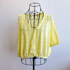 美品✨ ヴェールダンス VertDense サマーニット カーディガン 透かし編み レース Vネック 前開き ショート丈 クロップド丈 ワイドシルエット ゆったり 体型カバー 半袖 ドルマンスリーブ レイヤード カジュアル きれいめ