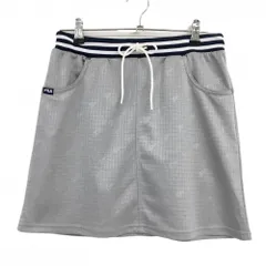 【美品】フィラゴルフ スカート グレー 格子柄地模様 ロゴ総柄 ウエストゴム レディース M ゴルフウェア FILA GOLF