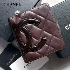 希少 CHANEL シャネル カンボン ラムスキン ブラウン 茶色  二つ折り財布 がま口財布 箱付き