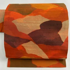 【在庫一掃】 名古屋帯 優品 幾何学 オレンジ 正絹 【中古】