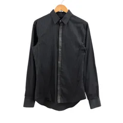 ZM1670 ALEXANDER McQUEEN ストライプカジュアルシャツ グレー×黒 サイズ46 異素材フロントライン