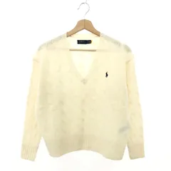 POLO RALPH LAUREN ポロラルフローレン ケーブルニット サイズ:XXS 現行タグ/ウール/Vネック/ポニー刺繍    ホワイト レディース / 240001175126