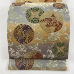 【在庫一掃】 袋帯 秀品 花唐草 鳥 箔 唐織 薄紫 六通 正絹 【中古】
