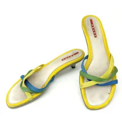 【最大30％OFF】プラダ PRADA サンダル イエロー×ブルー×グリーン レディース 中古