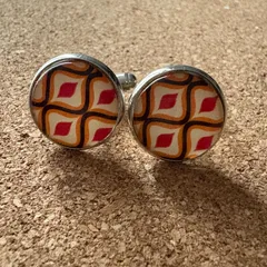 k257　【レトロ・モザイク】オレンジ＆レッド カフス カフス カフスボタン