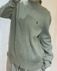 ポロラルフローレン グレー コットン ハーフ ニットジップアップ