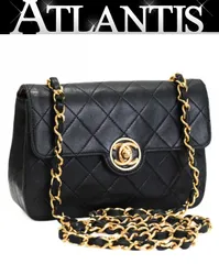 シャネル CHANEL ヴィンテージ ミニマトラッセ サークルココ チェーンショルダーバッグ ラム 黒 1番台 【72901】