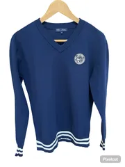 ZM1680 【美品】23区GOLF  ニジュウサンクゴルフ　Vネックニット　セーター　ボーダー　ネイビー　レディース　サイズL