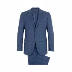 64L15 《美品》 TAKEO KIKUCHI タケオキクチ 日本製 NIKKE社製 シングルスーツ セットアップ 2 ブルー系 チェック ウール メンズu02t