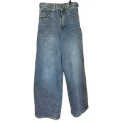 グレー レイ ライトブルー ワイド デニム ズボン