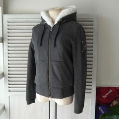 BURBERRY♡Y2K ファー フーディジップアップパーカー グレー チェック