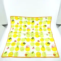 BURBERRY　バーバリー ハンカチ　スカーフ　コットン　花　フラワー　リーフ　オレンジ系