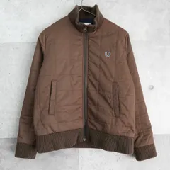 フレッドペリー ロゴ 刺繍 ニット切り替え キルティングジャケット 中綿ブルゾン ブラウン