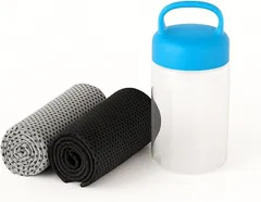 ＯＷＮ ＣＯＬＯＲＳ OWN COLORS 冷感メッシュタオル 2枚セット 吸水速乾 吸汗 スポーツ・温泉・旅行・ジム・サウナ後にも使える 通気メッシュ構造 軽量ボトル付き 未使用品 (モノトーンペア／黒,  30x100cm)