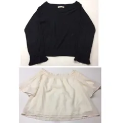 送料無料★MAJESTIC LEGON マジェスティックレゴン★オフショルトップス★Vネック長袖ニットセーター★2枚セット#20803sbv