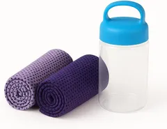 ＯＷＮ ＣＯＬＯＲＳ OWN COLORS 冷感メッシュタオル 2枚セット 吸水速乾 吸汗 スポーツ・温泉・旅行・ジム・サウナ後にも使える 通気メッシュ構造 軽量ボトル付き 未使用品 (リラックスペア／紫,  30x100cm)