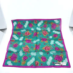 MICHIKO LONDON　ミチコロンドン ハンカチ　スカーフ　コットン　薔薇　フラワー　パープル×グリーンのサムネイル