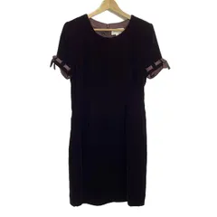 HANAE MORI(ハナエモリ) ワンピース サイズ11 M レディース美品  - ボルドー クルーネック/半袖/ひざ丈/ベロア/リボン