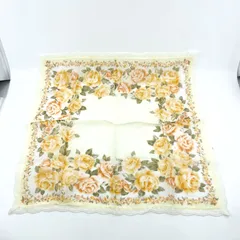 ピエール・カルダン　pierre cardin　ハンカチ　スカーフ　コットン　薔薇　フラワー　縁レース