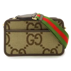GUCCI グッチ ジャンボGG ミニバッグ ショルダーバッグ ポシェット 2WAY クラッチバッグ キャンバス ベージュ ダークブラウン ゴールド金具 696075