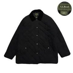 LLBean エルエルビーン QuiltedJacket キルティングジャケット Thermore サーモア CorduroyCollar 襟コーデュロイ 裏地総柄 Cotton コットン Nylon ナイロン Polyester Black 黒 M