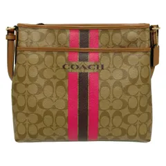 COACH(コーチ) ショルダーバッグ シグネチャー柄 F38402 カーキ×ピンク×ダークブラウン レザー