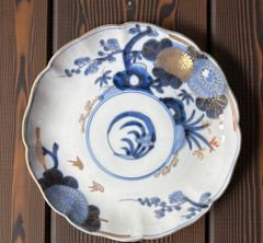 明治時代の傑作品 染付 ベロ藍 線描き 直径45.5cm 大皿 アンティーク