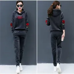 セットアップ スウエット 裏起毛 ジャージ上下 花柄 ふわふわ レディース 刺繍 上下セット パーカー 運動着 フード付き 防寒 ルームウェア 秋冬