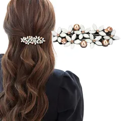 ヘアクリップ バレッタ パール お花 キラキラ 髪留め 髪飾り ヘアアクセサリー レディース 結婚式 パーティー 入学式 お呼ばれ 卒業式 (白)