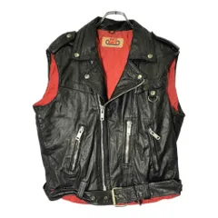 80年代 OUT BACK ダブルライダース ベスト ブラック(メンズ M)中古 古着 V8530