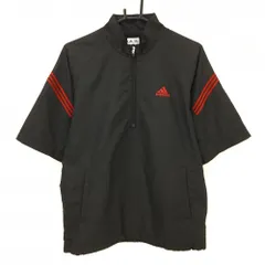 【美品】アディダス 半袖ブルゾン 黒×レッド ハーフジップ 3ライン 裏地メッシュ 裏地毛羽立ち メンズ M/M ゴルフウェア adidas