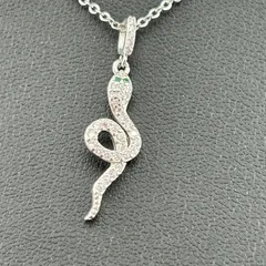 【新品】アクセサリー ネックレス 蛇 スネーク デザイン メンズ レディース シルバー×グリーン カラー◆