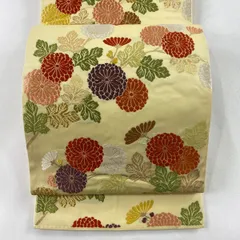 【在庫一掃】 袋帯 秀品 関西仕立て 菊 唐織 箔 クリーム 六通 正絹 【中古】