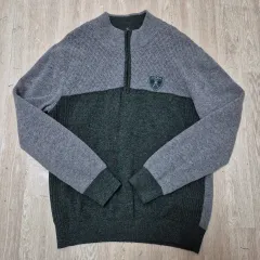 ルイティクラウン ゴルフウェア ウール ヘリンボーン ワッペン ロゴ ハーフジップアップニット