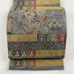 【在庫一掃】 袋帯 秀品 馬 花鳥 灰色 六通 正絹 【中古】