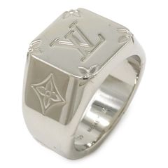 LOUIS VUITTON ルイ ヴィトン シグネットリング モノグラム ワイドリング 指輪 メタル シルバー Mサイズ 日本サイズ約19号 M62487