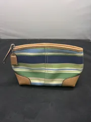 コーチ 　  ストライプ　ポーチ　青　緑 B25121632