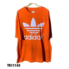 adidas オレンジ 半袖Tシャツ ビッグプリント ごろ クルーネック 半袖 コットン 春夏 古着 TK11143