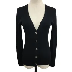 ユナイテッドアローズ UNITED ARROWS カーディガン ニット Vネック 無地 シルク リブ 長袖 38 黒 ブラック