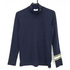 【美品】マンシングウェア 長袖ハイネックシャツ ネイビー×イエロー 袖口ライン エンボスロゴ レディース L ゴルフウェア Munsingwear