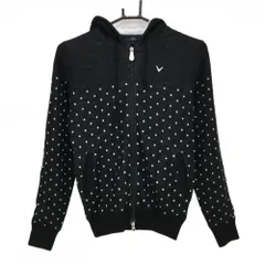 【美品】キャロウェイ ニットジップパーカー 黒×白 ドット柄 ウール混 ダブルジップ  レディース M ゴルフウェア Callaway