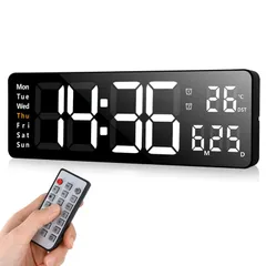 【新着商品】デジタル時計 大型 壁掛け 16.2インチ大画面 置き掛け兼用 目覚まし時計 大文字 明るさ調節 気温/日付表示 アラーム カウントダウン カウントアップ ストップウォッチ リモコン付き USB給電 自動輝度調光時計 リビングルーム/キッチン/ガレ