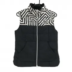 【美品】ニューバランスゴルフ 中綿ベスト 黒×白 上部柄 ロゴワッペン ネック付近裏地ボア レディース 1(M) ゴルフウェア New Balance