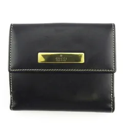 【最大30％OFF★クリスマスSALE】グッチ GUCCI 二つ折り財布 ロゴプレート ブラック ゴールド レディース 中古