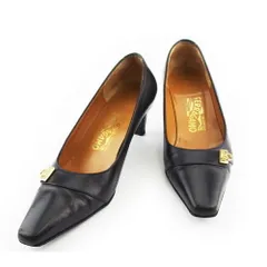 【最大30％OFF】サルヴァトーレフェラガモ Salvatore Ferragamo パンプス ガンチーニ ♯5D スクエアトゥ ブラック ゴールド レディース 中古