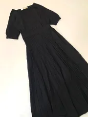 美品 tocco closet トッコクローゼット 定価6490円 タック編み×フラワーレース切替ニット ワンピース sizeM/黒  ■◆レディース